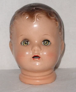Vintage Komposition Puppenkopf ~ funktionierende schläfrige Bernsteinaugen ~ geformtes Haar - Bild 1 von 13