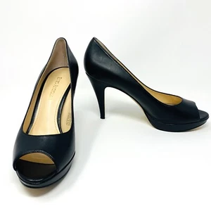 Enzo Angiolini Demario Black Leather Open Toe Pump Heels Women's Size 7.5 M - Picture 1 of 12