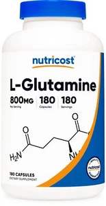 Nutricost L-Glutamine 800mg, 180 Capsules - Gluten Free, Non-GMO, High Quality - Picture 1 of 5