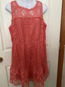 BB Dakota Dress Womens Tank Sleeveless Fit And Flare Crochet Lace Coral Size M - Picture 1 of 7