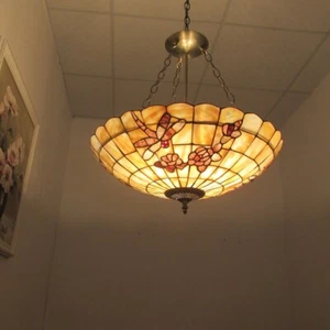 Ceiling Pendant Light Mosaic Tiles Dragonfly 3 Bulb Inverted  20" Lamp Shade - Picture 1 of 5