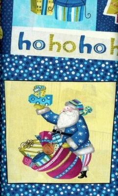 CLEARANCE - SECRET SANTA' PANEL WINTER BLUE CHRISTMAS FABRIC - BENARTEX - Image 1 of 2