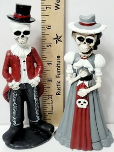 Día de los Muertos Esqueleto Pareja Día de los Muertos Halloween Resina Estatuilla Nueva - Imagen 1 de 6