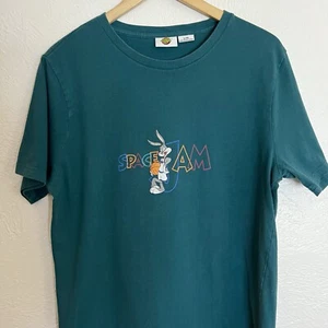 Vintage Space Jam Bugs Bunny Logo 1996 Promo Tee Shirt Teal Green Size Large - Picture 1 of 8
