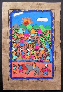 Authentic Mexican Folk Art Papel Amate Painting - Picture 1 of 5