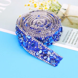 2Yard Crystal Fake Gem Stickers Stone Self-Adhesive Trim Applique Ribbon Sewing - Picture 1 of 28