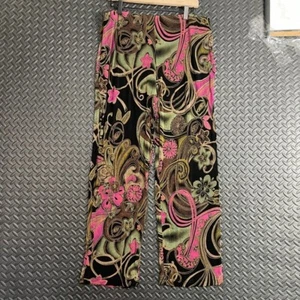 Softwear Petite by Mark Singer Black Multi Color Paisley Floral Pants Women's M - Picture 1 of 7