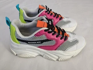 Steve Madden NYC White Neon Pink Yellow Dad Sneakers Size US 8.5 Y2K Streetwear - Picture 1 of 10