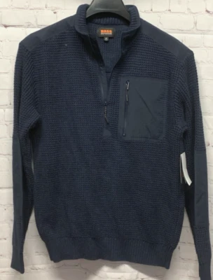 Suéter masculino BASS OUTDOOR médio com zíper manga longa azul NOVO - Imagem 1 de 4