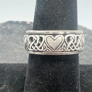 Vintage Artisan Handmade Sterling Heart Spinning Ring S-7.5 - Picture 1 of 9