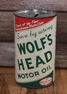 Vintage Wolfs Head Motor Oil Can Advertising Coin Bank - Picture 1 of 7