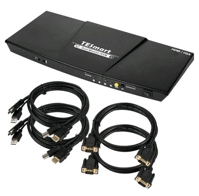 Tesmart KVM Switch 4:2 HDMI + VGA Dual-Monitor Full HD 1080p inkl. Fernbedienung - Bild 1 von 4