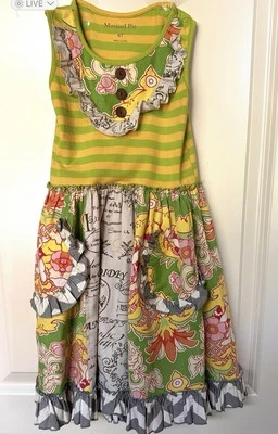 Vestido de sol pastel mostaza, talla 4T, sin mangas, floral, bolsillos, Foto 1 de 4