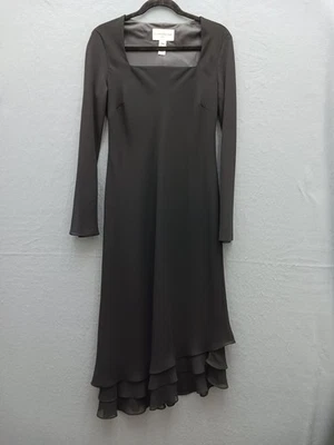 Maxi vestido para mujer Evan-Picone línea A 8 negro liso manga larga Foto 1 de 4