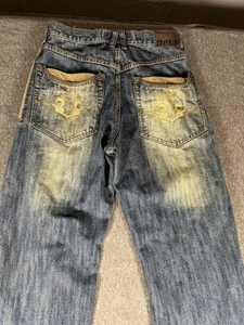 VINTAGE DELF Jeans Herren 34x34 blau gerade bestickt Tasche Denim Skater Y2K - Bild 1 von 18