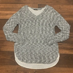 Maglione donna Apt 9 argento grigio brillante con paillettes e strato panna trasparente taglia S - Foto 1 di 10