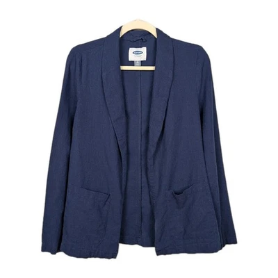 СТАРЫЙ темно-синий льняной вискозы смесь открытый передний блейзер легкий женщин средний высокий - Изображение 1 из 4