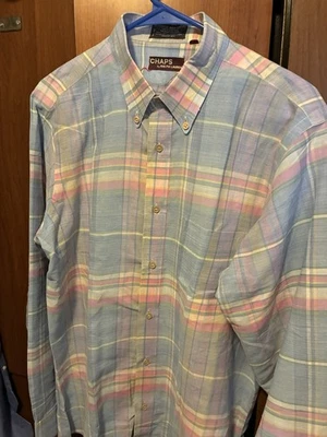 Camisa deportiva a cuadros CHAPS Ralph Lauren azul con rosa Madrás L Foto 1 de 4