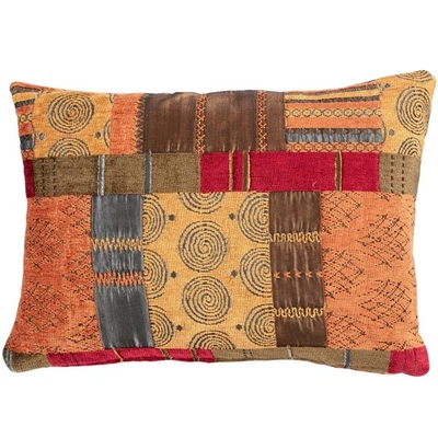 Moroccan Patchwork Boudoir Cushion. Terracotta, Orange, Green. 17x12" Cover - Image 1 of 3