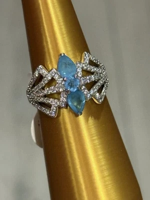 Anillo Bomb Party BP OG Talla 9 Luz Errante RG96492 Cuarzo Azul Océano, Rodio Foto 1 de 4
