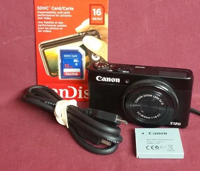 Canon PowerShot S120 Digital Cam Wi-Fi 12MB 5x Zoom 12GB SD USB charge Near Mint - Image 1 of 4