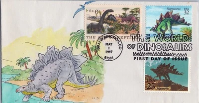 US 3136 FDC Dinosaurs Stegosaurus Hand Painted SMB Cachets ZAYIX 060922SM14 - Image 1 of 2
