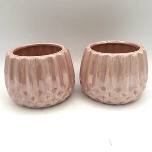 Iridescent Pink Planters - Diamond Scalloped Design - Small Plant Succulent Pot - Picture 1 of 6