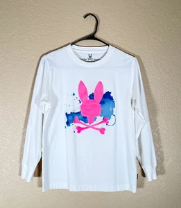 T-shirt bianca manica lunga Psycho Bunny Bunny & Crossbones grafica gioventù 14/16 bianca - Foto 1 di 6
