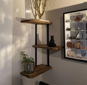 Bücherregal Wandregal Zickzack Holzregal 3 Ebenen Eckregal Wandboard Schwebergal - Bild 1 von 7