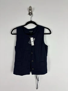 Nwt J. Crew Linen Cutaway Vest Top Size 4 Women Navy Blue Lightweight Button - Picture 1 of 12