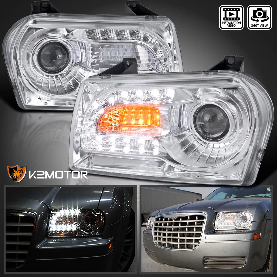 Fits 2005-2010 Chrysler 300 LED Signal Strip Projector Headlights Left+Right - Image 1 of 4