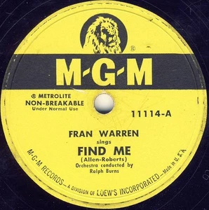 Fran Warren - Find Me / Speak Low (10") (Very Good (VG)) - 3661915569 - Imagen 1 de 2