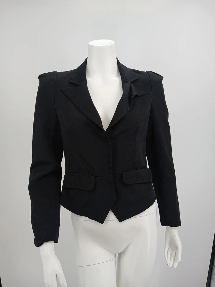 Blazer Vivienne Tam Mujer Negro Rayón Talla 4 Bolsillos Cortos Botones a Presión Rojo Lbl Foto 1 de 4