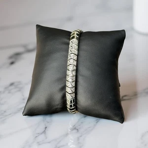 Flexi Armband Edelstahl silber Zirkonia Steine 17,3cm Magnetschmuck elegant Ener - Bild 1 von 5