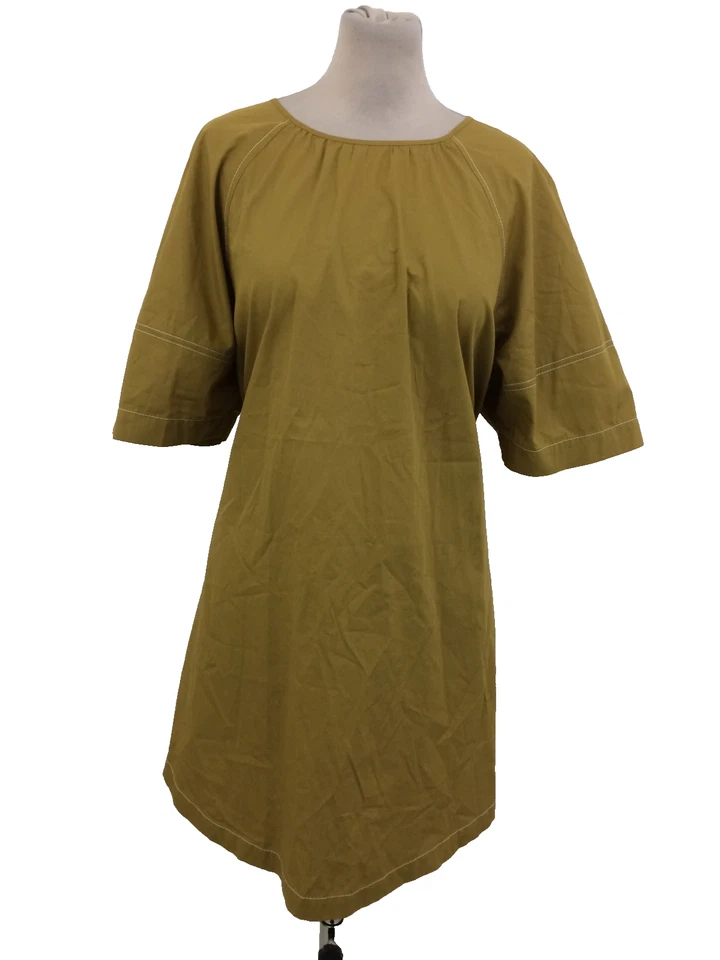M&S Women's Shift Dress Size 16 Petite Olive Cut Out Pure Cotton Tie Back New F1 - Image 1 of 4