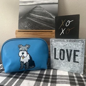 MARC TETRO Custodia da viaggio blu Schnauzer cane logo zip trucco nuova senza etichette - Foto 1 di 13