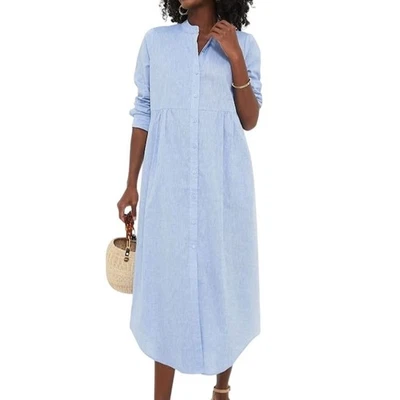 Usado en Excelente Condición Pomander Place Para Mujer 3X Azul Cambray Lydell Maxi Vestido Manga Larga 255435 Foto 1 de 4