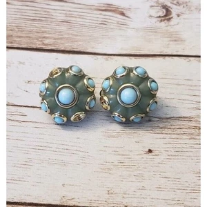 Pendientes de clip vintage delicados tonos verdes y turquesas - faltan algunas piedras - Imagen 1 de 6