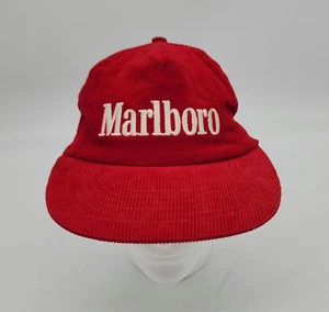 Vintage Marlboro Mütze Kappe Druckknopflasche rot Cord Werbung Promo Herren 90er USA - Bild 1 von 8