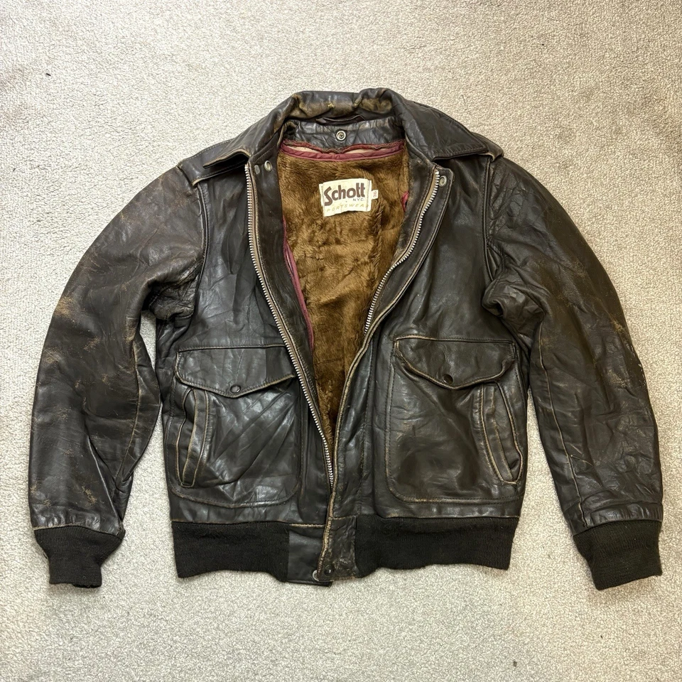 Vintage SCHOTT Leather Jacket Flight A2 Bomber Aviator with Liner Mens Size 36 - Image 1 of 4