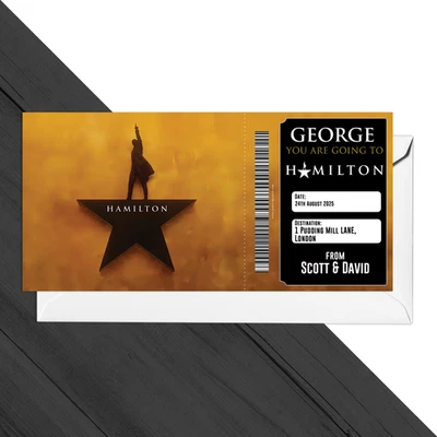 Hamilton Musical Theatre Ticket Personalised Christmas Xmas Ticket Card
