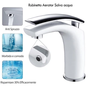 HOTBEST Waschtischarmatur mit Pop-Up-Ablauf – Einhebelmischer aus Messing, Weiß - Bild 1 von 6