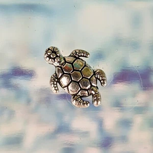 Sea Turtle Beads 10 Metal Silver Pewter Antiqued 9x7mm tiny jewelry DIY craft - Picture 1 of 6