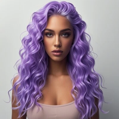 Длинный фиолетовый синтетический парик 13x4 с кружевной передней частью вьющиеся волны термостойкий - Изображение 1 из 3