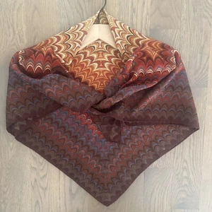 Vintage Missoni Marbled Silk Scarf in Red, Rust, Blue, Brown, Cream 33.5" Square - Picture 1 of 8