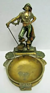 SWASHBUCKLER PIRATE Antique PAUL HERZEL Bronze Clad Decorative Arts Tray Ashtray - Picture 1 of 12