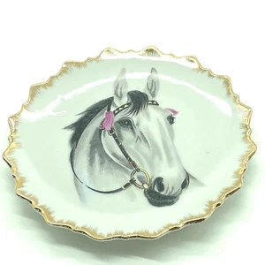 Vintage white Horse Plate Wales Porcelain Japan 7" Round Wall Hanging - Picture 1 of 7