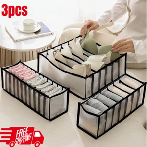 3pcs Foldable Underwear Storage Box Compartment Underpants Bra Organizer Drawer - Picture 1 of 11