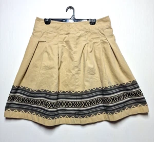 Ann Taylor Loft Women's Beige Skirt Aztec Fit And Flare Pleated Side Zip Size 10 - Picture 1 of 13