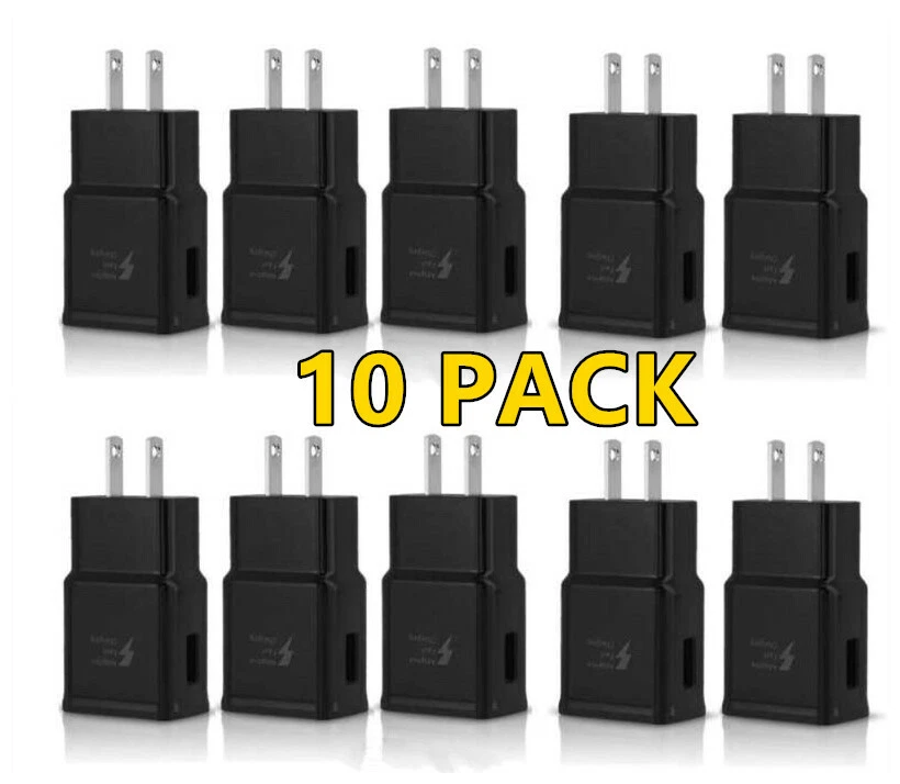 10Pk Adaptive Fast Charging Wall Charger For OEM Samsung Galaxy S8 S9 S10+ LG BK - Image 1 of 4